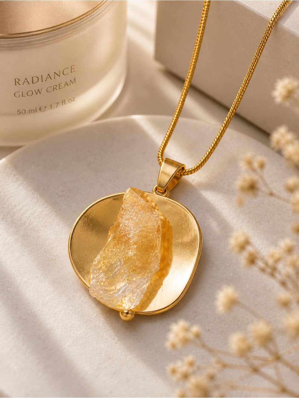 Handmade Citrine Pendant Necklace Gold Organic Statement Jewelry - Picture 4 of 10